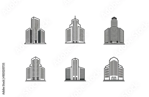 Fototapeta Modern building set vector illustration architecture design elements