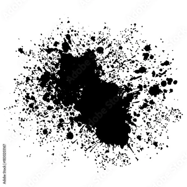Obraz Black Paint Ink Splash, Ink Droplets, Blots Splatter Vector Illustration