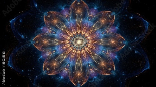 Fototapeta Vibrant fractal mandala with cosmic colors and intricate patterns