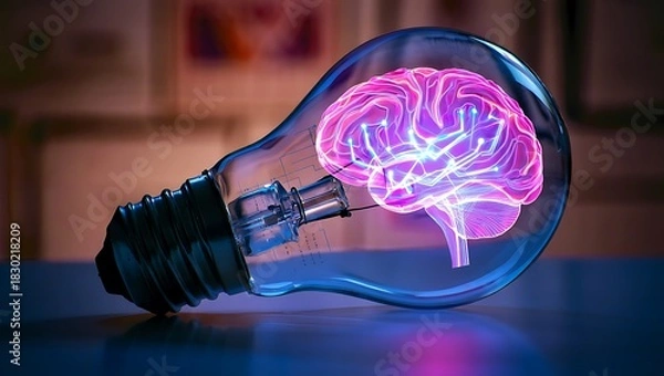 Obraz Creative brain idea concept brain inside light bulb innovation process