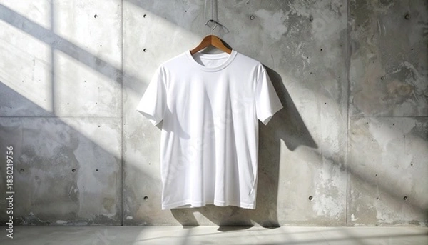 Fototapeta Blank White T-Shirt Mockup Hanging on Concrete Wall for Custom Design