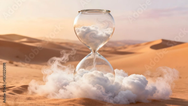 Fototapeta An Hourglass Filled With Flowing Clouds