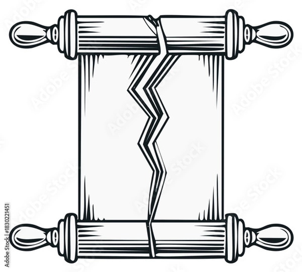 Fototapeta Broken Scroll with Handles Concept of Damaged Ancient Documents