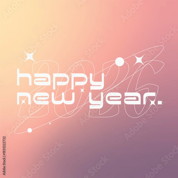 Obraz Celestial Futuristic Typography Text of Happy New Year 2026 in Glowing Light Gradient Backdrop in Orange