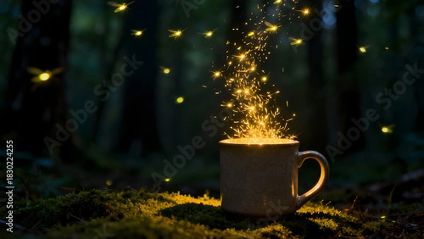Fototapeta Cup Overflowing With Fireflies