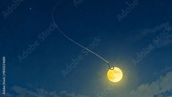 Fototapeta Fishing Hook Pulling the Moon