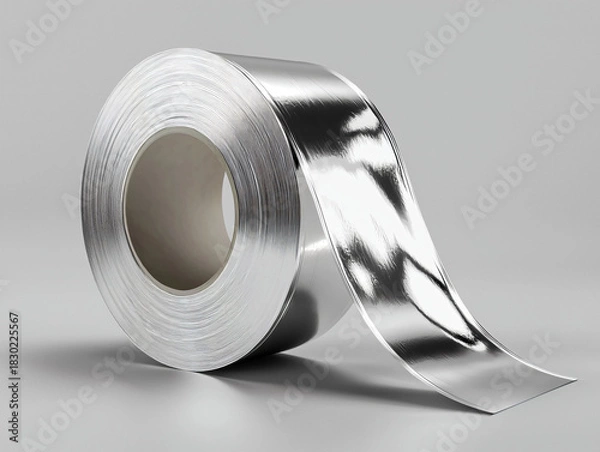 Obraz Reflective Aluminum Tape Roll on Gray Background for Crafting Use