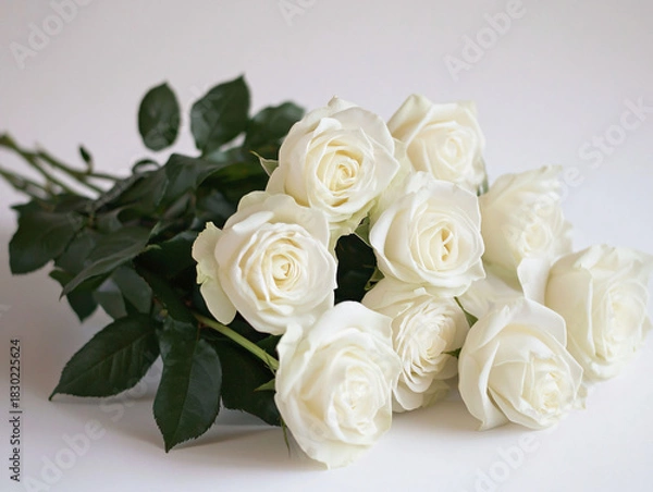 Obraz Elegant Bouquet of White Roses on Plain Background