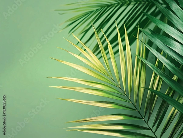 Obraz Fresh Tropical Palm Leaves Against Soft Green Background
