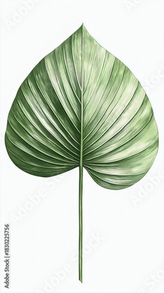 Obraz Large Green Leaf with Detailed Texture on a White Background