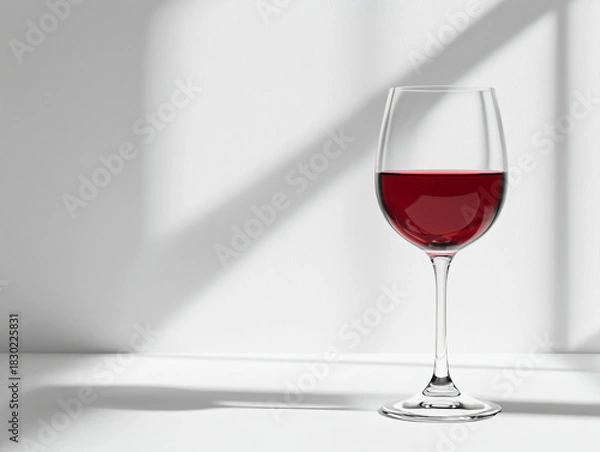 Obraz Elegant Glass of Red Wine Against Minimalist White Background