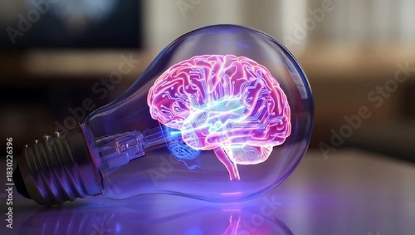 Obraz Brain inside lightbulb creativity and innovation conceptual idea generation