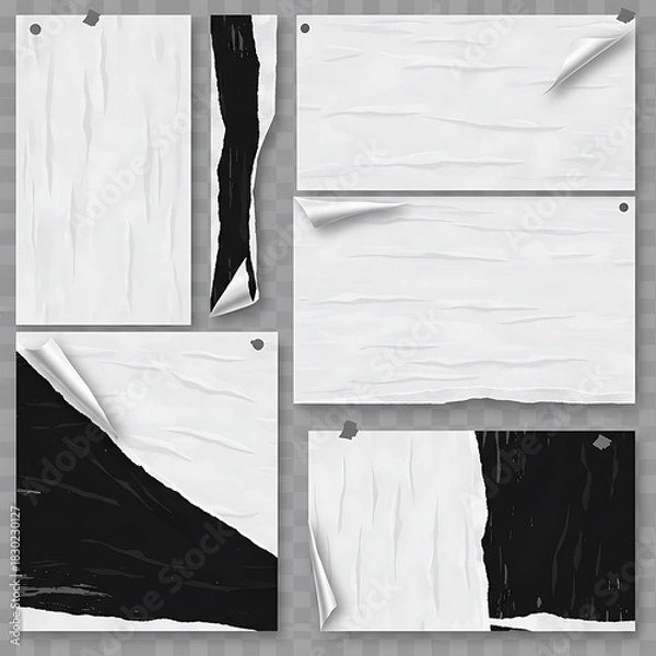 Fototapeta Torn Paper Textures: Black & White Abstract