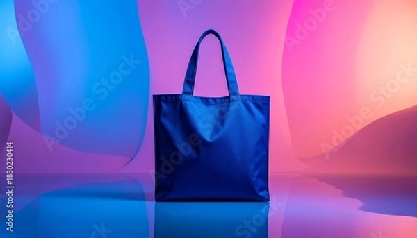 Fototapeta Vivid Blue Tote Bag Displayed on a Gradient Abstract Background