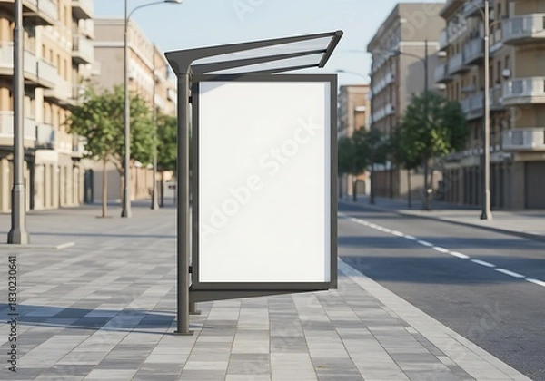 Fototapeta Empty City Street Billboard: Sunlit Mockup