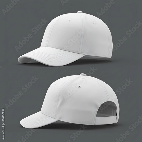 Fototapeta Clean White Baseball Cap: 3D Render, Neutral Background