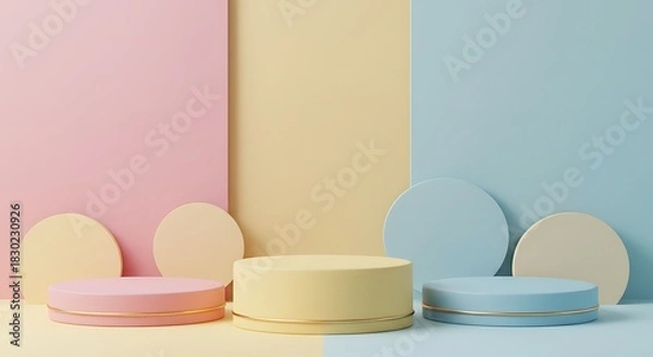 Fototapeta Pastel Podiums: Dreamy 3D Render of Soft Textures