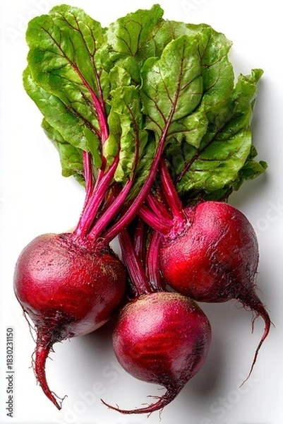 Obraz Close-up of a bunch of ripe beets with leaves isolated on a white background
