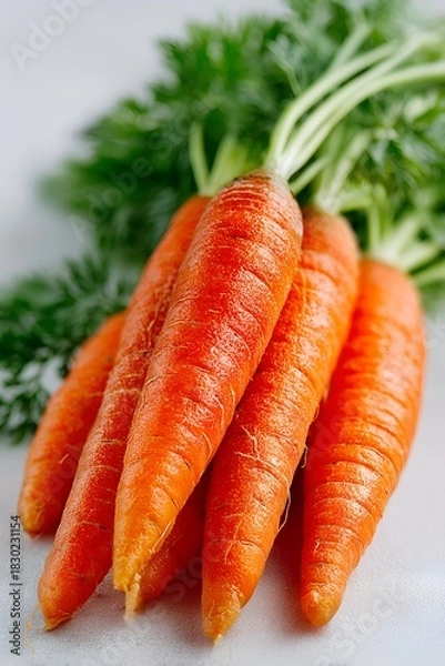 Obraz Close-up of a bunch of ripe carrots with tops isolated on a white background