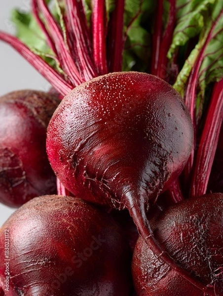 Obraz Close-up of a bunch of ripe beets with leaves isolated on a white background