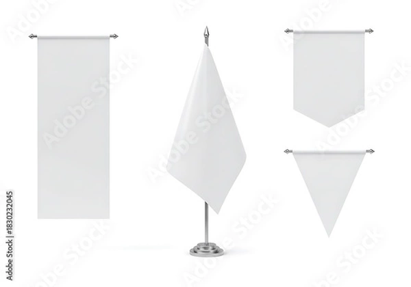 Fototapeta Blank Tabletop Flags: 3D Render, Crisp Metal, Clean Design