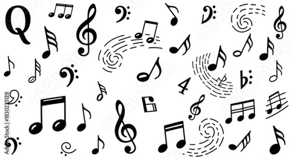 Obraz Collection of assorted black musical notes and symbols, suitable for backgrounds