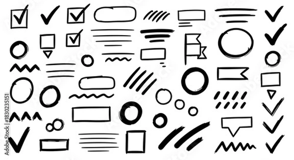 Obraz Collection of hand-drawn shapes and check marks for design elements and illustrations