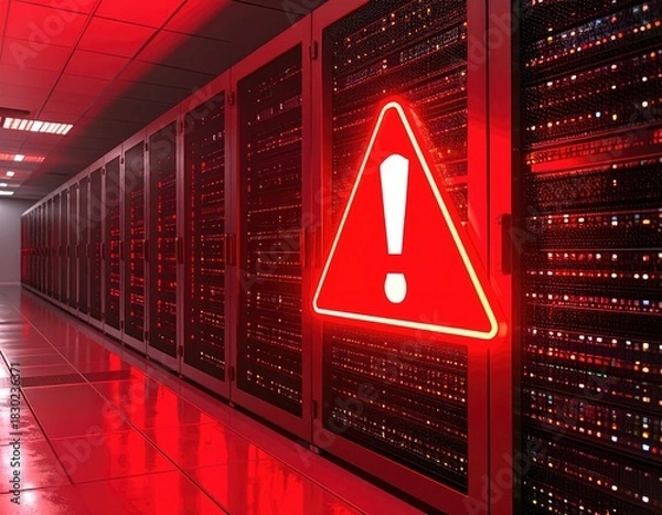 Fototapeta Server room danger red alert exclamation mark
