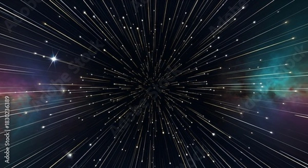 Obraz Warp speed effect background illustration with star trails in cosmic space