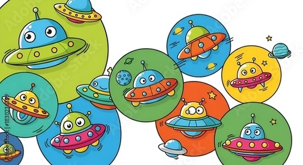 Obraz Whimsical Ufo Cartoon Seamless Pattern Design with Colorful and Playful Elements