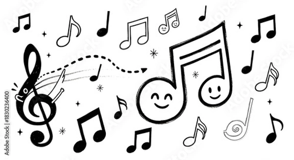 Obraz Whimsical music notes dancing, a playful illustration of musical harmony and joy