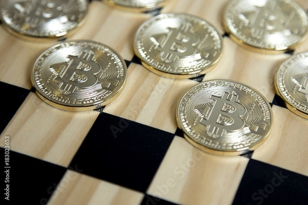 Obraz bitcoins on the chess Board