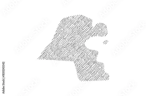 Fototapeta Kuwait Country map hand drawn sketch on white background vector, freehand hatch vintage style.