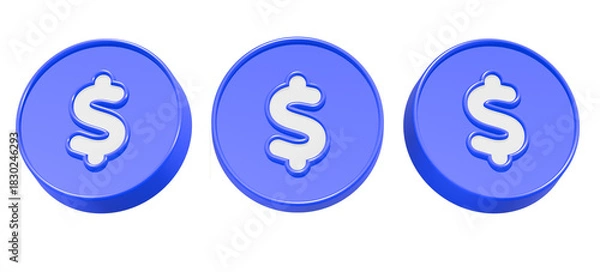 Obraz dollar coin 3d rendering icon blue button