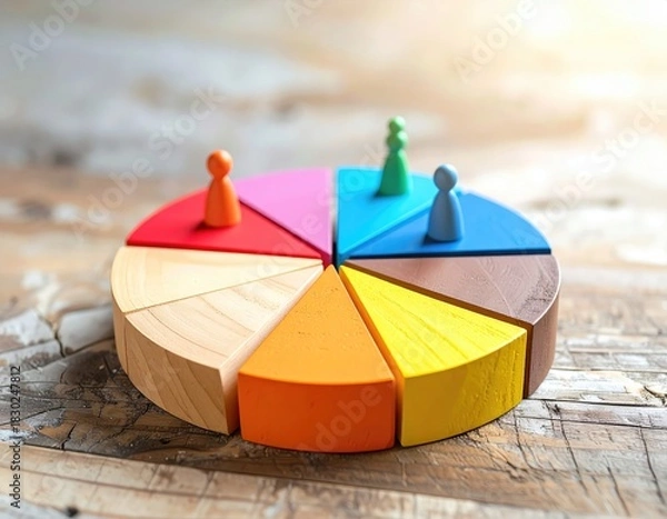 Obraz Colorful pie chart segments with game piece markers