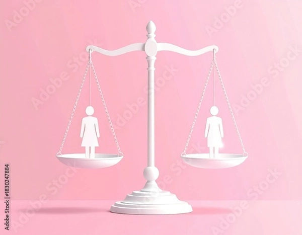 Obraz Female figures balanced equally on white scales
