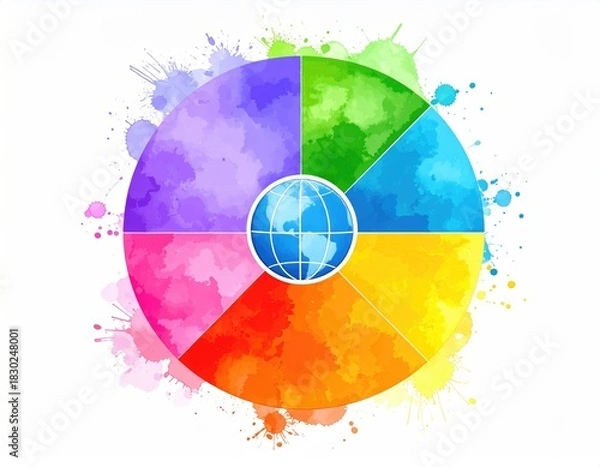 Obraz Splattered, watercolor pie chart with Earth globe
