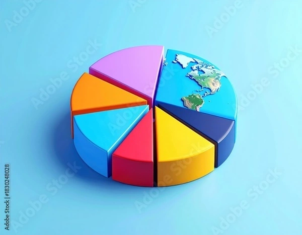 Obraz Colorful pie chart slice earth, blue background