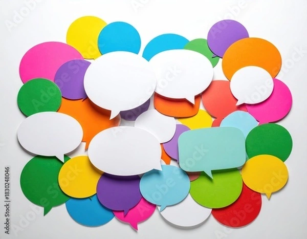 Obraz Colorful speech bubbles, diverse hues, piled haphazardly