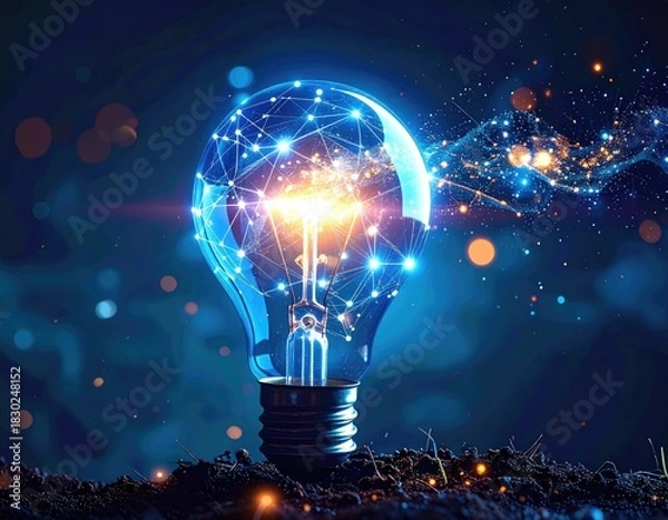 Obraz Glowing lightbulb with connected network