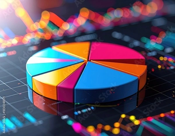 Obraz Colorful pie chart over graph background, bright