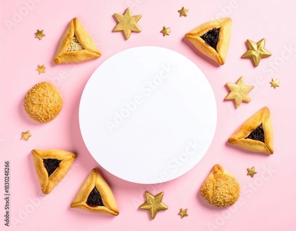 Obraz Purim treats frame a blank white circle on pink background