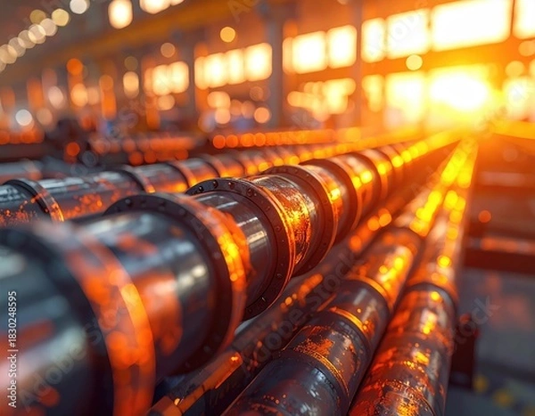 Obraz Hot pipes glow, factory setting, bright, industrial scene