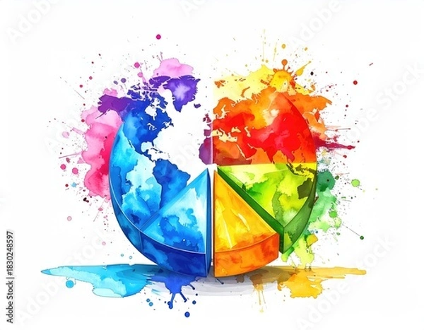 Obraz Globe pie-chart, watercolor, vibrant colors