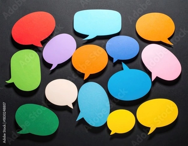 Obraz Colorful speech bubbles on dark background (1)