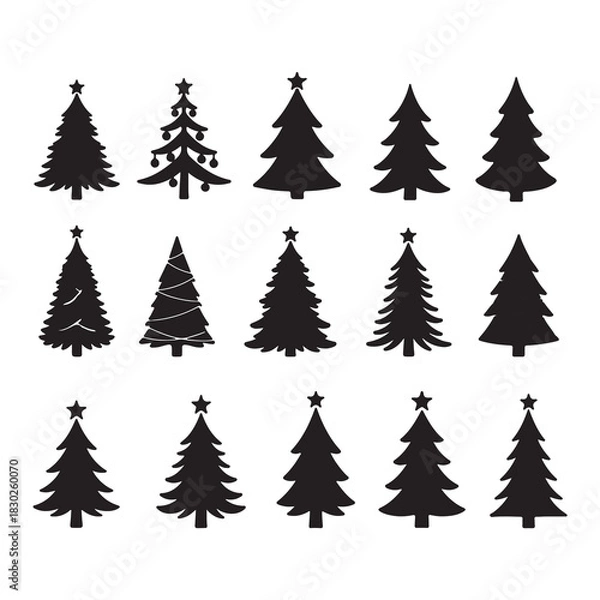 Fototapeta Collection of Christmas Tree Silhouettes with Star and Ornament Details Set