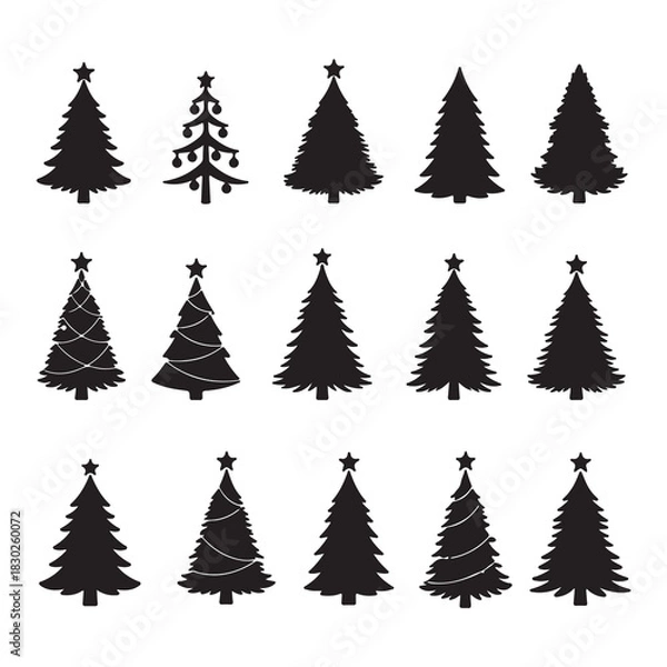 Fototapeta Diverse Collection of Christmas Tree Silhouettes and Icons Set