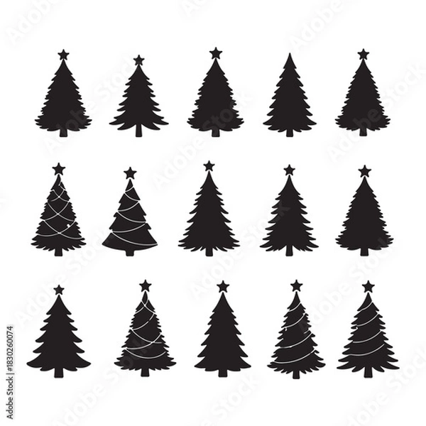 Fototapeta Diverse Christmas Tree Silhouettes with Star Toppers for Holiday Designs Set
