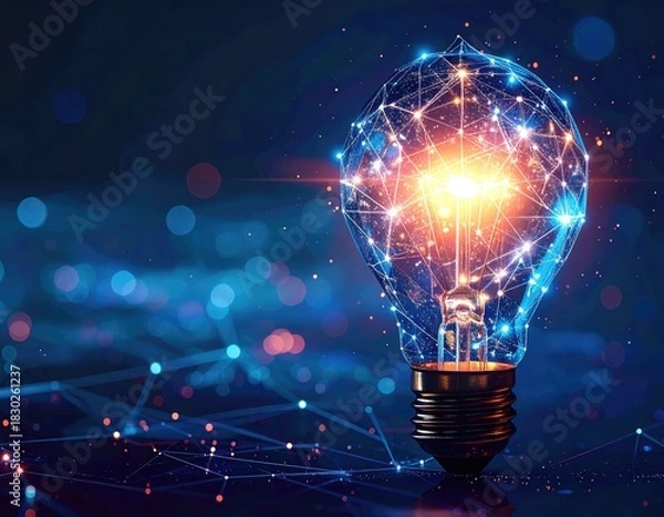 Obraz Bulb, mesh connections, glow, idea