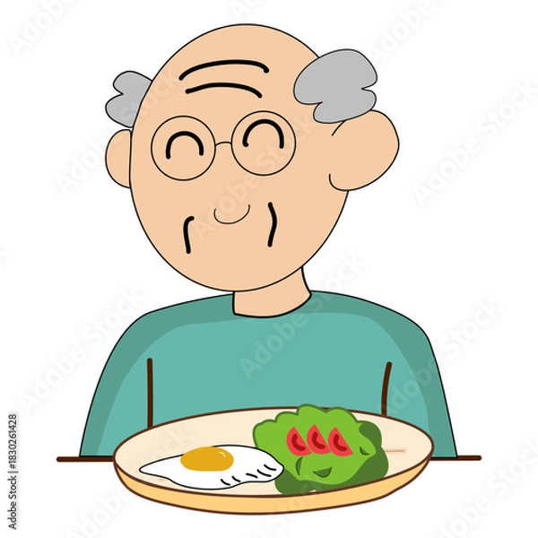 Fototapeta An Illustration of Senior Man eating of Food